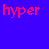 Four 2x2 grid frames showing the word 'hyper' in different colors and styles on solid backgrounds.