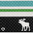 Two white moose silhouettes stand on a black background with horizontal stripes above, one holding a snowflake and the other near a gear symbol.