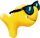Pixelated yellow banana-shaped icon wearing dark blue sunglasses with black frames, angled slightly upward on a white background.