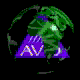 Animated sequence of a green globe with purple triangular shapes and text elements rotating against black background.