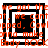 Red text on black and white concentric squares with repeated phrases, animated to shift between two states.