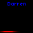 Blue text reading 'Darren' appears in three on a black background, with red horizontal bars positioned between the top and middle