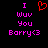 Pixelated text and a heart symbol on black background, with pink text reading "I Wuv You Barry<3" in two identical vertical