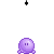 Animated purple spherical character with multiple expressions and a 'HAPPY HATTY' sign, displayed in pixel art style on gray background.