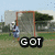 A pixelated outdoor scene shows a person in a blue uniform near a lacrosse goal with text overlays changing across frames.