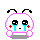 Pixelated character with pink outline, black antennae, red cheeks, and blue tears in six variations showing facial expression changes.