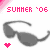 Pixelated image with pink text 'SUMMER '06', gray sunglasses, and a small pink heart on white background.