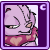A 3x3 contact sheet of a pixel art animated buddy icon featuring a purple plush creature with heart-patterned scarf, showing sequential frame changes in expression and eye state.