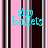 Pixelated cyan text on a striped background with pink, brown, and gray vertical stripes.