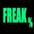 Green pixelated text 'FREAK,' with a comma, appears in three positions against black background; one version has white outline on right.