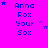 identical blue text blocks on a bright pink background, each displaying 'Anna Rox Your Sox' with small blue stars scattered around