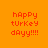 Pixelated orange background with red text 'hAppY tURKeY dAyy!!!!' in four quadrants, each with a yellow horizontal bar over the text.