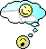pixelated yellow smiley faces with blue and white cloud-shaped thought bubbles, some showing open mouths