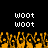 Pixelated animation frame showing repeated "woot" text above orange flame-like shapes on black background.