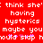 Red background with white pixelated text reading 'I think she': think she' having hysterics maybe you would stop h', some letters have pink star-like artifacts.