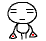 Pixelated white figure with closed eyes holds two triangular objects, then appears in motion holding one object near its mouth.
