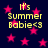 Dark blue background with scattered pink stars and yellow text reading "It's Summer Babie<3" in pixelated font.