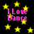 Black background with yellow stars and pink text reading 'I Love Dance' in four identical sections.