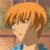 Animated sequence showing an orange-haired character and a small orange creature with changing expressions.
