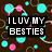Pixelated text-based buddy icons with multiple names and phrases on patterned backgrounds including circles, squares, and polka dots.