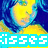 six identical anime-style faces with blue hair and yellow skin, overlaid by text in various colors and styles