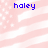 Pixelated pink and white striped background with blue text 'haley' in four corners, each corner showing a slightly different stripe pattern.