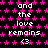 Pixelated text repeats 'and the love remains <3' over a black background with pink star patterns, with a gray rectangle in the bottom-right corner.