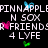 Pixelated text and heart/butterfly icons on black background with gray section, featuring 'PINNAPPLE N SOX', 'I LUV YOU SOX', '4 LYFE', 'AND THOSE NOOD ELS LOL' in white block letters.