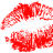 Static pixelated red icon depicting a kissing mouth shape with white background, no visible text or additional elements.
