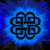 Four distinct pixelated images arranged in a : blue Celtic knot, golden 'SENSES FAIL' text with character, grayscale portrait, and flame with 'FLYLEAF' text