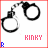 A 48x48 pixel animated contact sheet showing three frames of a black-and-white handcuff icon with pink "KINKY" text and blue "R" symbols on white backgrounds, arranged in a 2x2 grid with one gray placeholder cell.