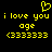Yellow pixelated text and symbols on black background: 'i love you' with heart above, 'age', and '(333333)' below.