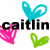 Animated icon displays 'caitlin' text with changing heart symbols above and below, featuring cyan, pink, and green hearts in different configurations.