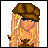 Pixelated character with blonde hair and brown cap on white background, text below reads "AsHIEY LoVeI pink!" in black letters on pink.