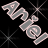 Animated buddy icon featuring the word 'Ariel' in stylized text with alternating color schemes across two frames, set against a black background with starburst effects.