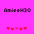 Pixelated text 'AmieeH30' above red and pink heart icons on a bright pink background.