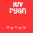 Red background with white pixelated text 'IUV Ryan' above five pink star-like symbols, showing slight animation in the symbol positions