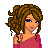 Pixel art contact sheet showing multiple frames of an animated AIM buddy icon featuring a cartoon woman with curly brown hair, pink top, and white pants with pink accents across different poses and text displays.
