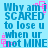 Pixelated blue text on light blue background with pink square outlines, repeating 'Why am I SCARED to lose u when ur not MINE' in four identical sections.