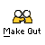 Pixelated yellow figure with white eyes holding binoculars, text 'Make Out' below, gray background.