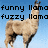 Pixelated llama image with text overlays on blue sky background, showing multiple poses and textual variations.