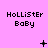 Pixelated text 'Hollister Baby' on pink background with animated symbols appearing in the center of each