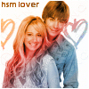 A static image shows two smiling people in casual clothing with heart symbols and text reading 'hsm lover' at the top.