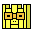 Four yellow and orange pixelated icons arranged in a , each with distinct blocky patterns and black outlines
