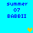 Pixelated blue background with blue text reading 'summer 07 BABBI' in two , two yellow hearts, and two green hearts