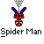 A 4x3 contact sheet of pixelated Spider-Man animated frames showing various poses and actions including hanging upside down, standing, web-swinging, and interacting with a gray mesh object.