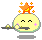 Pixelated character with yellow face, black eyes, pink cheeks, and orange star on head; four variations show different mouth shapes and star animations.
