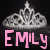A pixelated image shows a silver crown above pink text reading 'EMILY' on a black background.