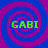 Four identical display the word 'GABI' in bright green pixelated text over a blue and magenta spiral background, arranged in a