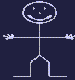 Pixelated stick figures with smiling faces on dark blue background, one figure waving while the other remains static.